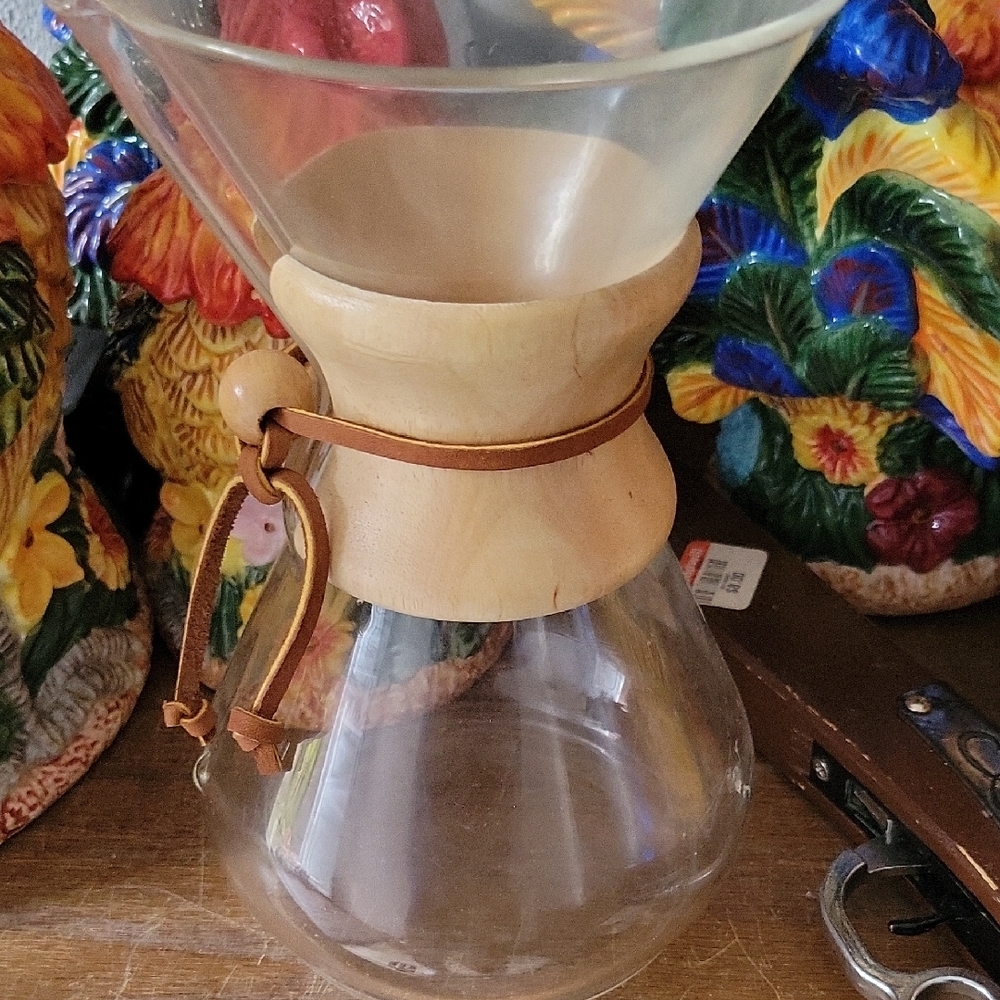 Source Unknown Glass and Wood Coffee Maker
